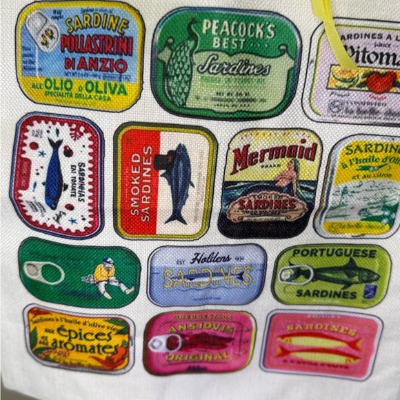 Colorful Tote Bag with Sardine Can Print - Picture 2 of 5